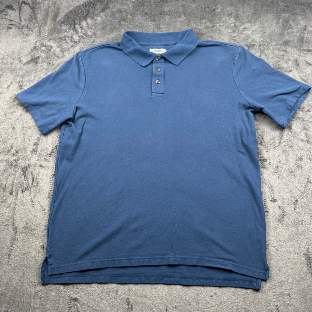 Magellan Outdoors Fish Gear Mens Blue Cotton Pique Polo Shirt L Classic Fit 0029